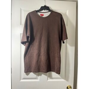 Killion Mens Oversized Short Sleeve Sweatshirt Brown Faux Suede French Terry M